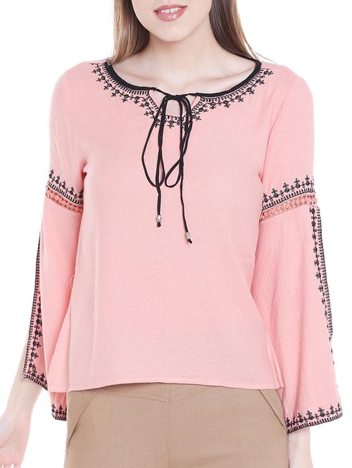 embroidered tie up neck top - 15675276 - Very Small Image - 1