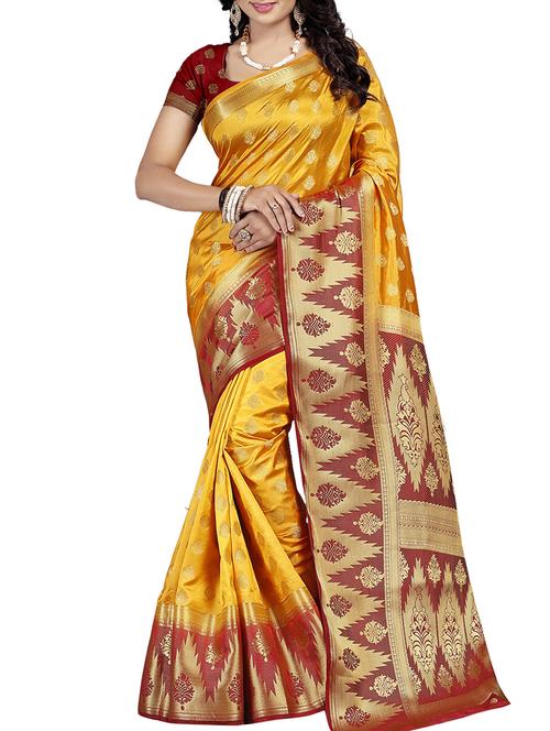 temple zari border banarasi saree with blouse - 15675785 - Very Small Image - 1