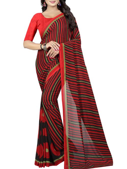 contrast striped printed saree - 15676268 - Very Small Image - 1