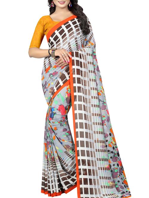 checkered printed saree - 15676270 - Very Small Image - 1