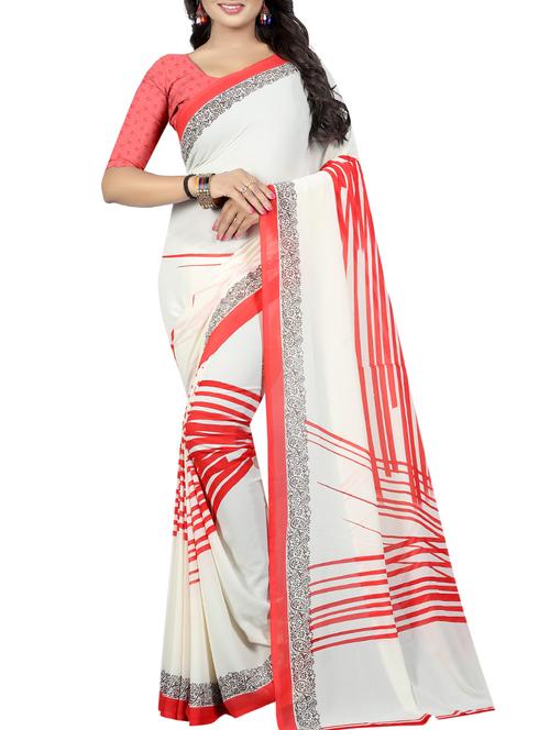 contrast striped printed saree - 15676281 - Very Small Image - 1