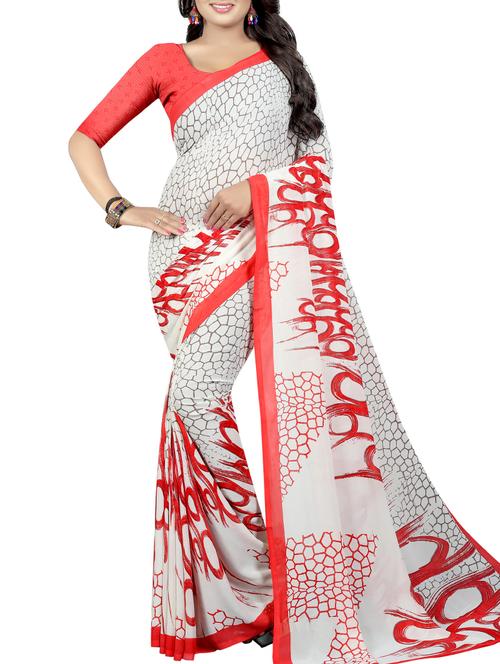 contrast border geometrical printed saree - 15676285 - Very Small Image - 1