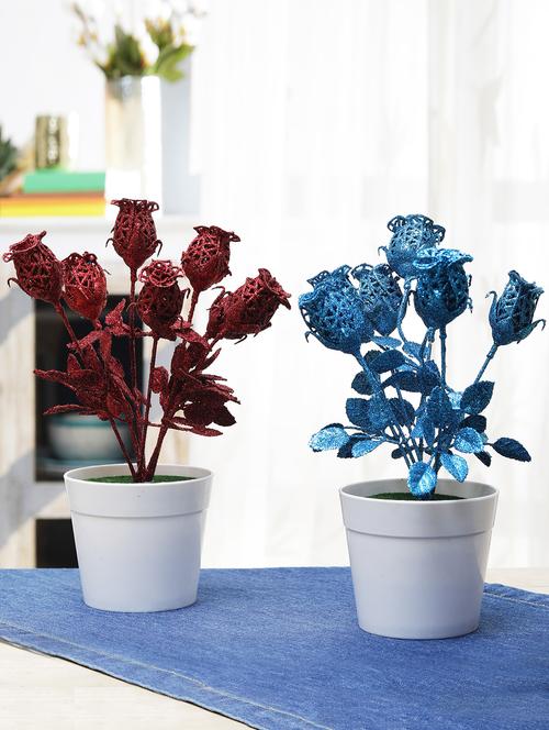 combo of 2 spray painted artificial red and blue spiral rose plants by foliyaj - 15676325 - Very Small Image - 1