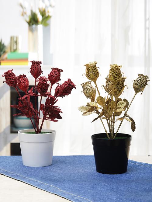 combo of 2 spray painted artificial red and gold spiral rose plants by foliyaj - 15676326 - Very Small Image - 1