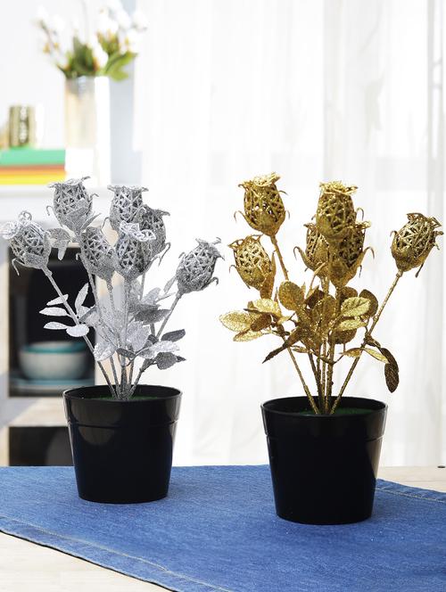 combo of 2 spray painted artificial silver and gold spiral rose plants by foliyaj - 15676327 - Very Small Image - 1