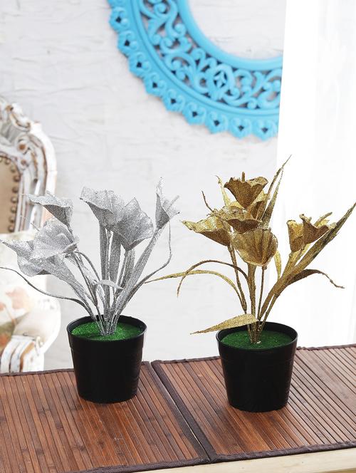 combo of 2 spray painted artificial silver and gold tulip plants by foliyaj - 15676335 - Very Small Image - 1