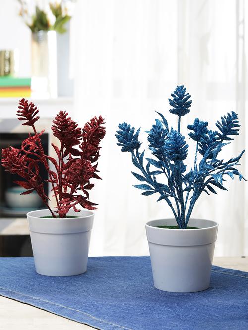 combo of 2 spray painted artificial red and blue pine cone plants by foliyaj - 15676337 - Very Small Image - 1