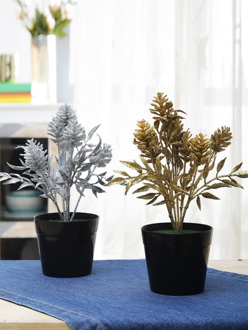 combo of 2 spray painted artificial silver and gold pine cone plants by foliyaj - 15676339 - Very Small Image - 1