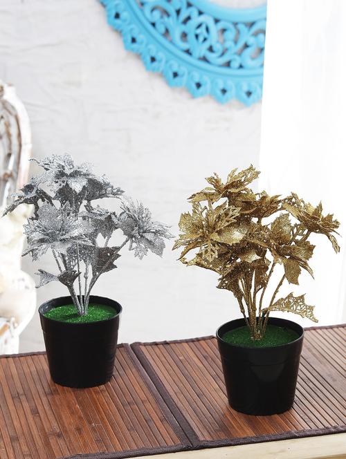 combo of 2 spray painted artificial silver and gold holly leaves plants by foliyaj - 15676343 - Very Small Image - 1