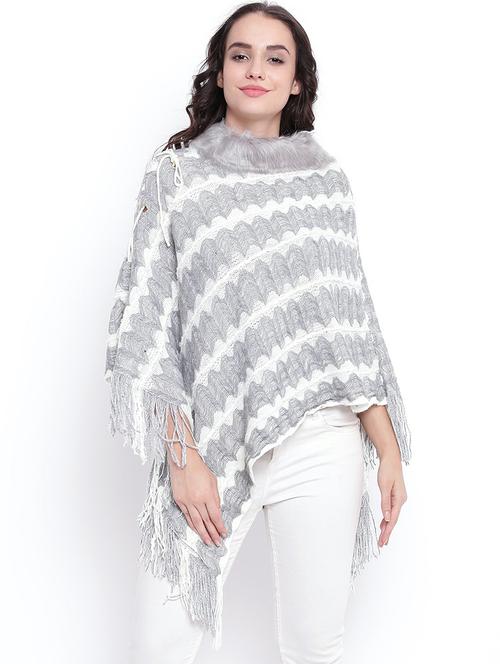 fringed hem fur detail poncho - 15676351 - Very Small Image - 1