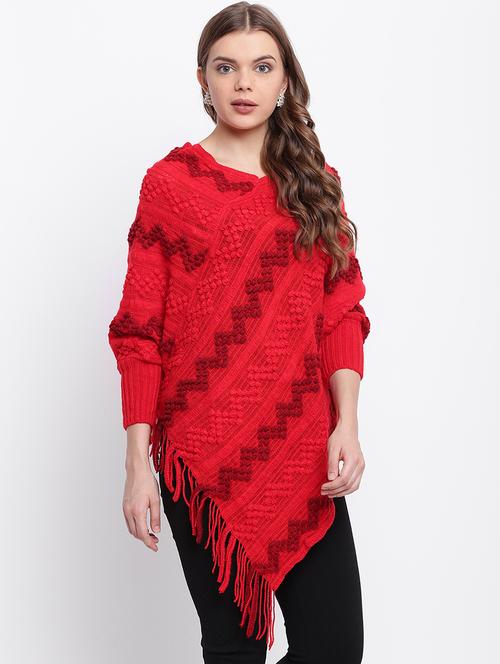 fringe detail woolen poncho - 15676362 - Very Small Image - 1