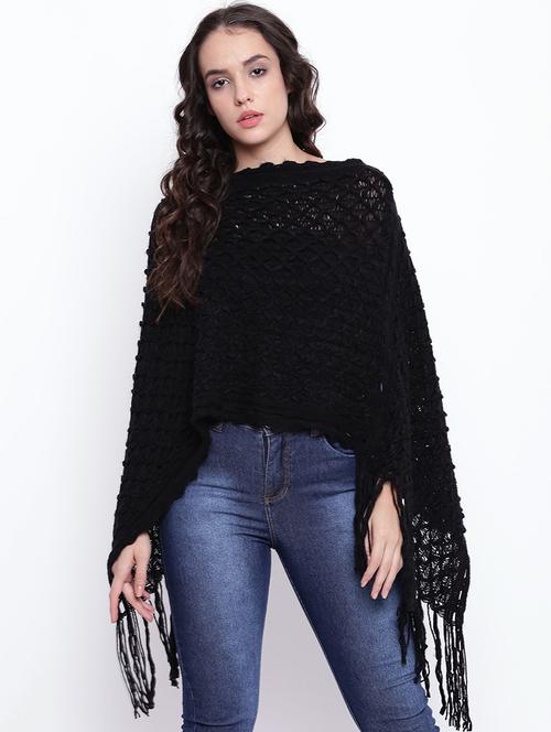 fringe detail woolen poncho - 15676365 - Very Small Image - 1