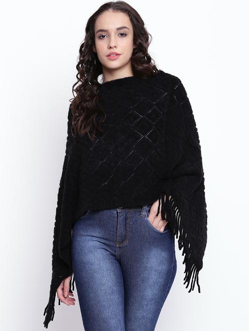 fringe detail woolen poncho - 15676367 - Very Small Image - 1