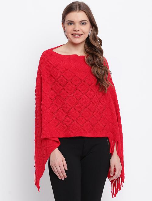 fringe detail woolen poncho - 15676369 - Very Small Image - 1
