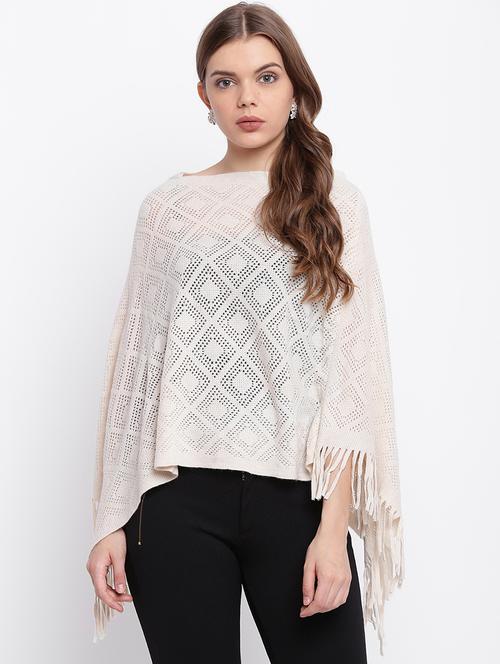 fringe detail woolen poncho - 15676376 - Very Small Image - 1