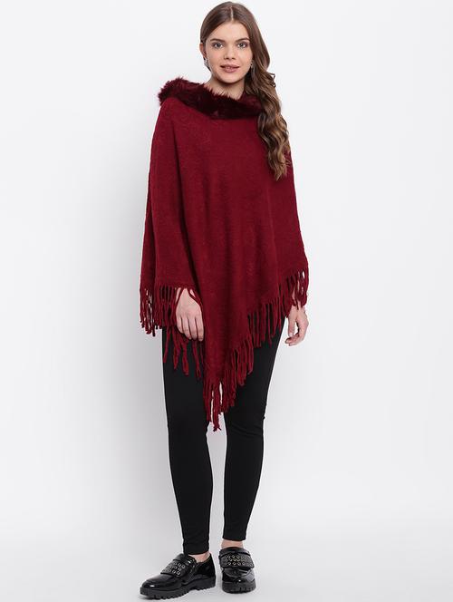 fur detail fringed poncho - 15676380 - Very Small Image - 1