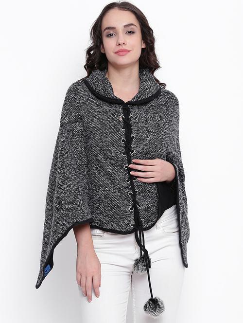 eyelet lace-up woolen poncho - 15676399 - Very Small Image - 1