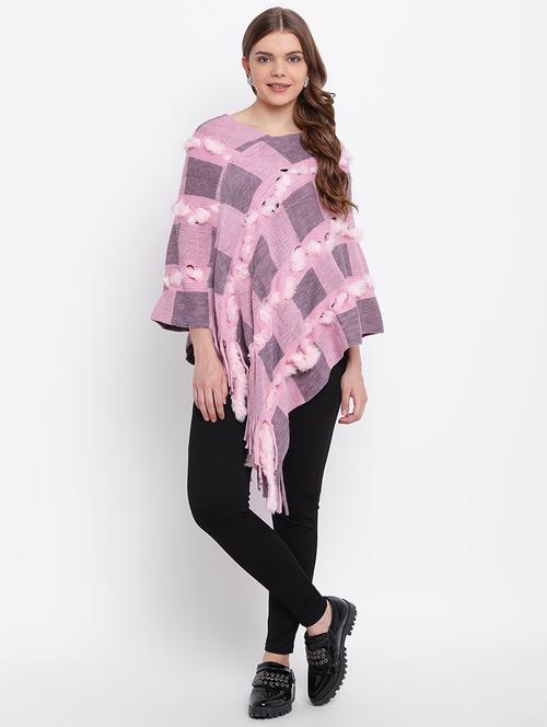 fringed hem fur detail poncho - 15676404 - Very Small Image - 1