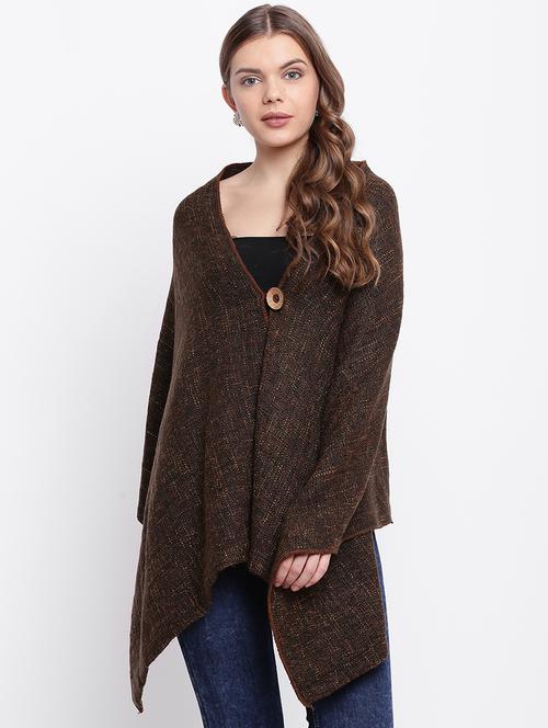 button detail woolen poncho - 15676412 - Very Small Image - 1