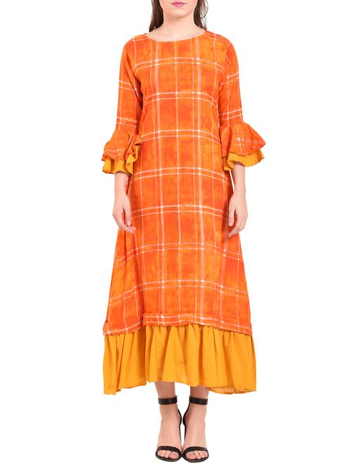 checkered flared bell sleeves dress - 15676420 - Very Small Image - 1