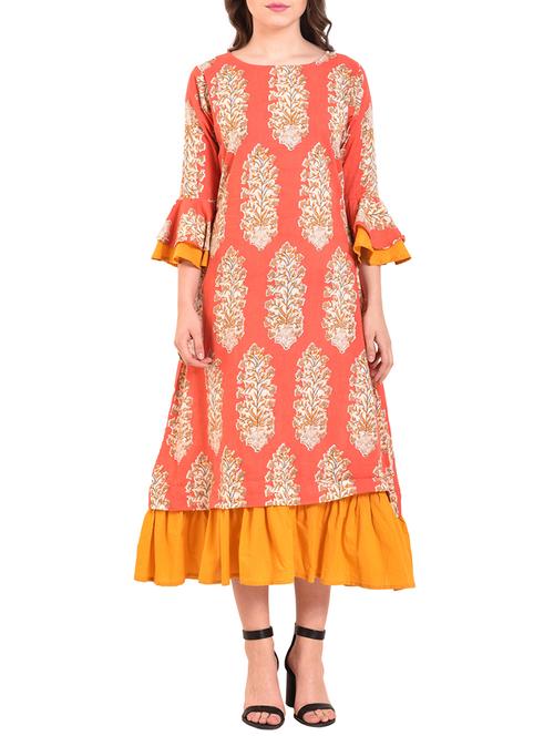 checkered flared bell sleeves dress - 15676421 - Very Small Image - 1