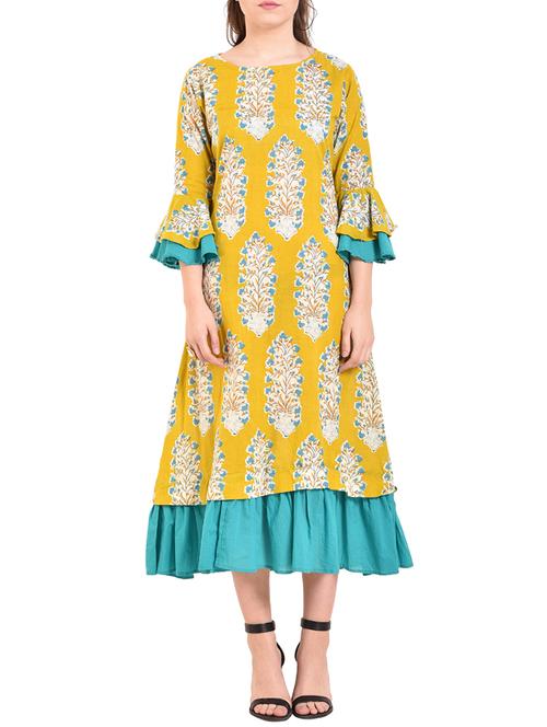 checkered flared bell sleeves dress - 15676422 - Very Small Image - 1