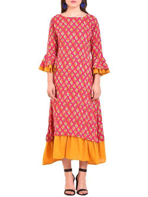 checkered flared bell sleeves dress - 15676423 - Very Small Image - 1