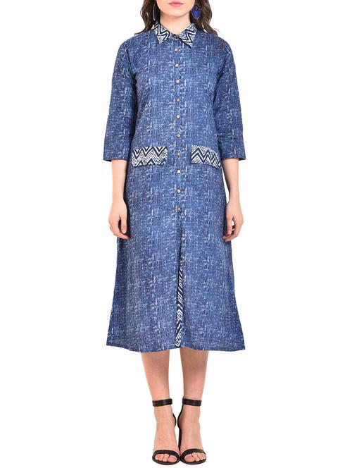 chevron detail button up a-line dress - 15676442 - Very Small Image - 1