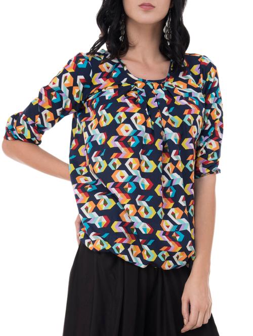 geometric pleated blouson top - 15676541 - Very Small Image - 1