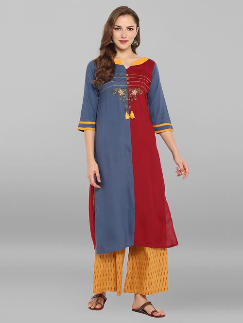 color block straight kurta - 15676569 - Very Small Image - 1