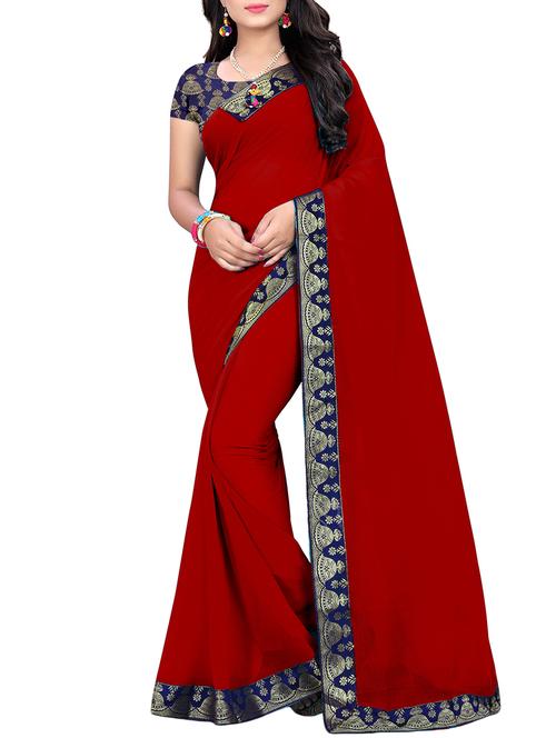women's bordered royal blue colored saree with blouse - 15676645 - Very Small Image - 1