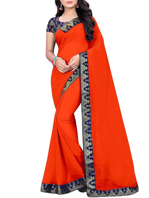 women's bordered orange colored saree - 15676646 - Very Small Image - 1
