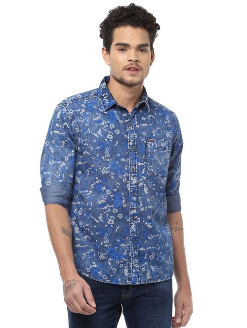 blue cotton casual shirt - 15676679 - Very Small Image - 1