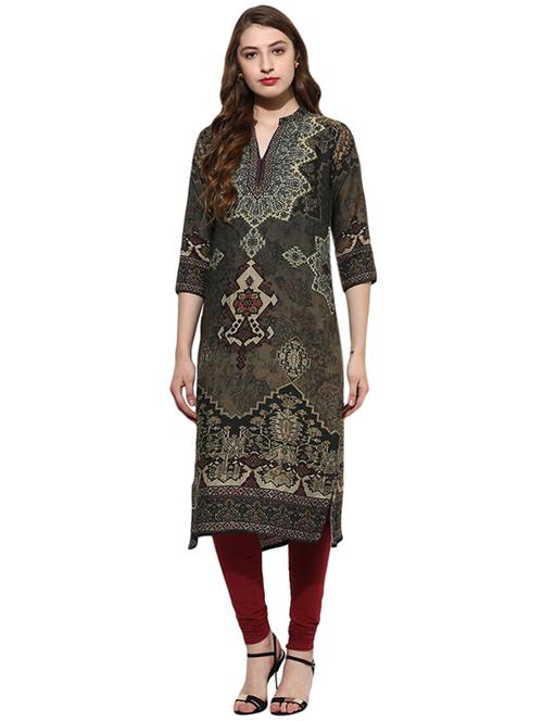 printed straight woolen kurta - 15677383 - Very Small Image - 1