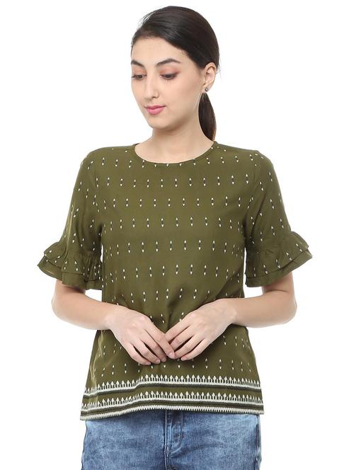 olive bell sleeved top - 15677915 - Very Small Image - 1