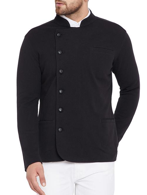 black solid bandhgala casual blazer - 15678079 - Very Small Image - 1