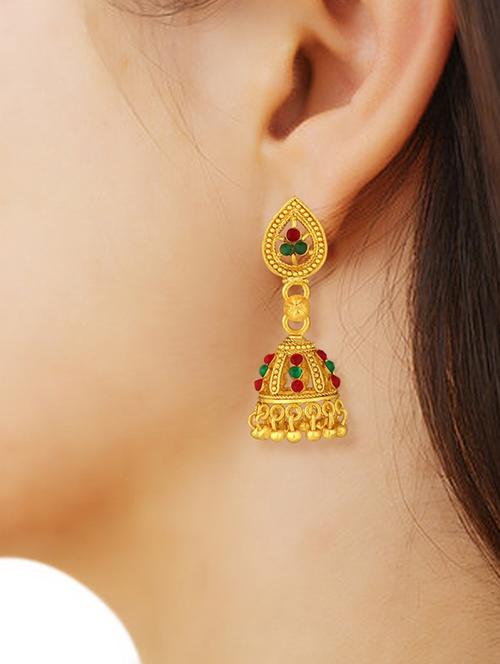 gold metal jhumka earring - 15678626 - Very Small Image - 1