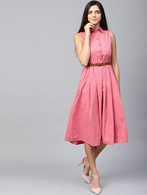 button detail belted pleated dress - 15678956 - Very Small Image - 1