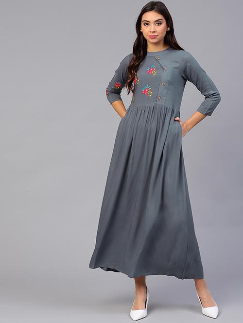embroidered button detail maxi dress - 15678979 - Very Small Image - 1