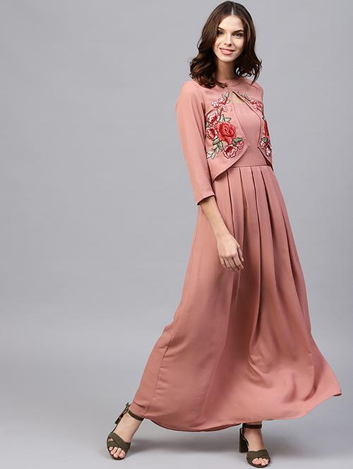 embroidered paneled pleated maxi dress - 15679015 - Very Small Image - 1