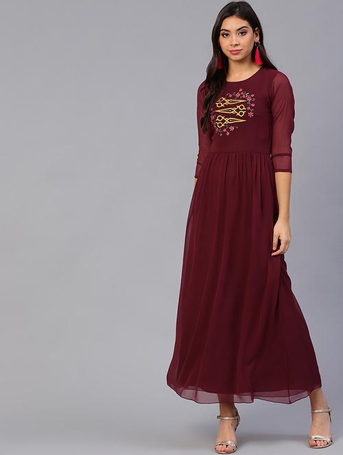 embroidered gathered maxi dress - 15679027 - Very Small Image - 1