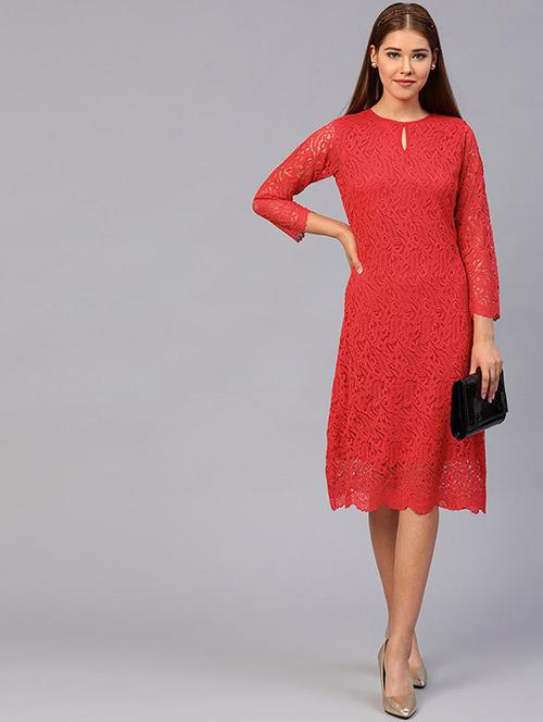 keyhole neck lace a-line dress - 15679029 - Very Small Image - 1
