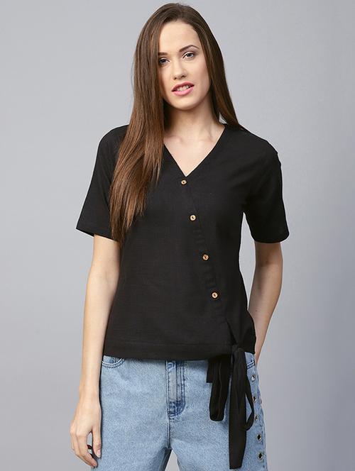 tie up hem button detail top - 15679051 - Very Small Image - 1