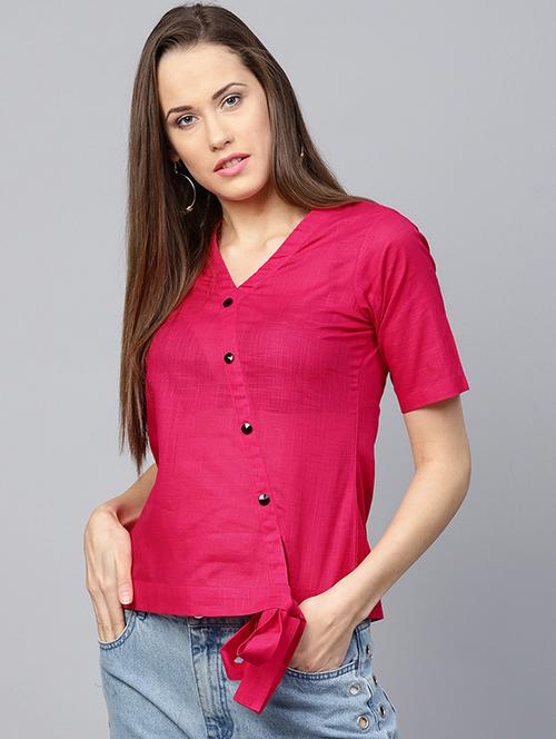 tie up hem button detail top - 15679052 - Very Small Image - 1
