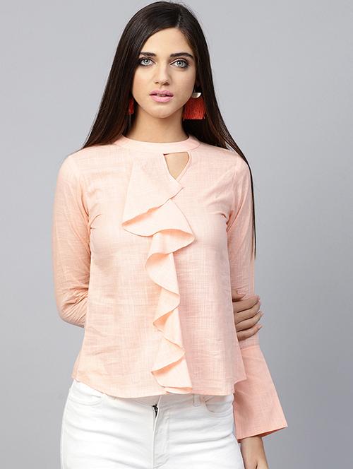 keyhole neck ruffle top - 15679055 - Very Small Image - 1
