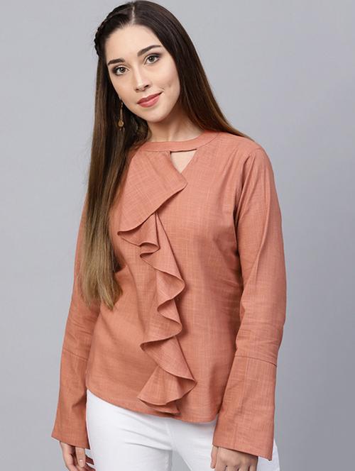 keyhole neck ruffle top - 15679056 - Very Small Image - 1