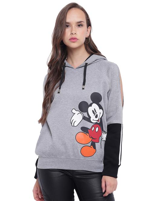 cartoon print slit sleeved hooded sweatshirt - 15679667 - Very Small Image - 1