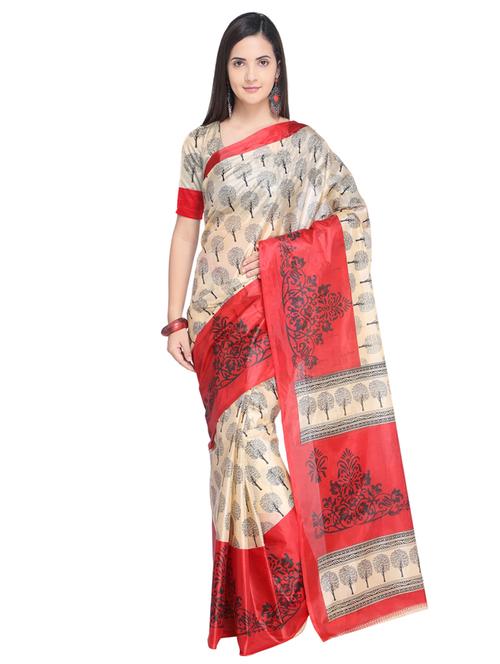 contrast bordered printed saree - 15680386 - Very Small Image - 1