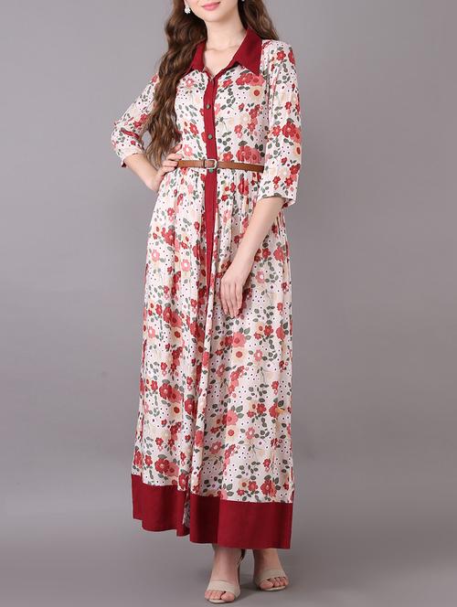 floral printed high slit kurta - 15680424 - Very Small Image - 1