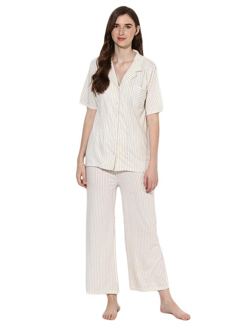 lapel collared striped shirt pyjama set - 15680609 - Very Small Image - 1